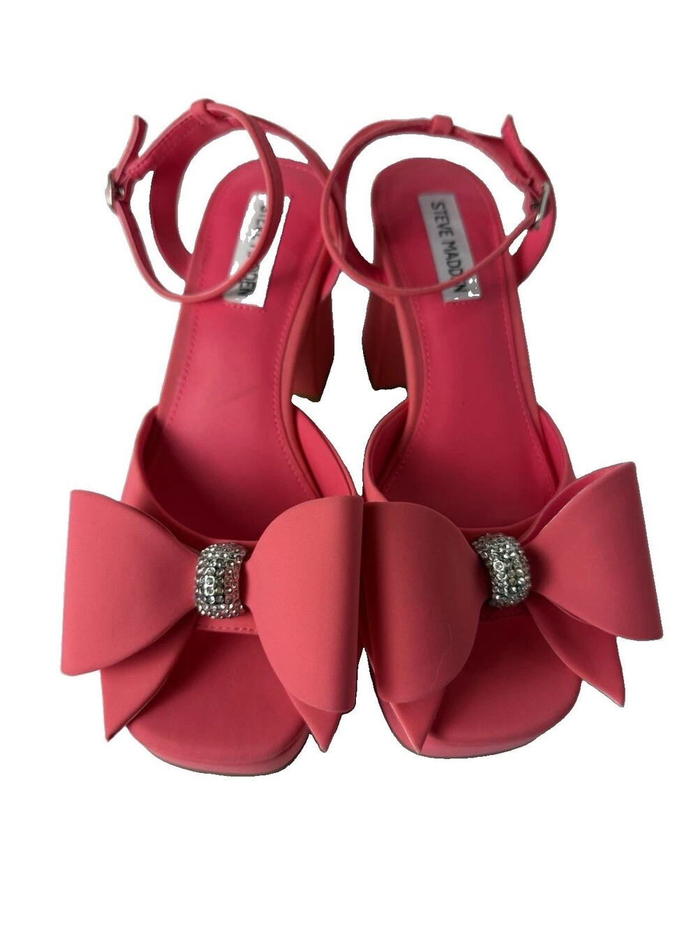 Steve Madden Aerin Satin Platform Heels Rhinestone Bow Pink size 8 Barbiecore